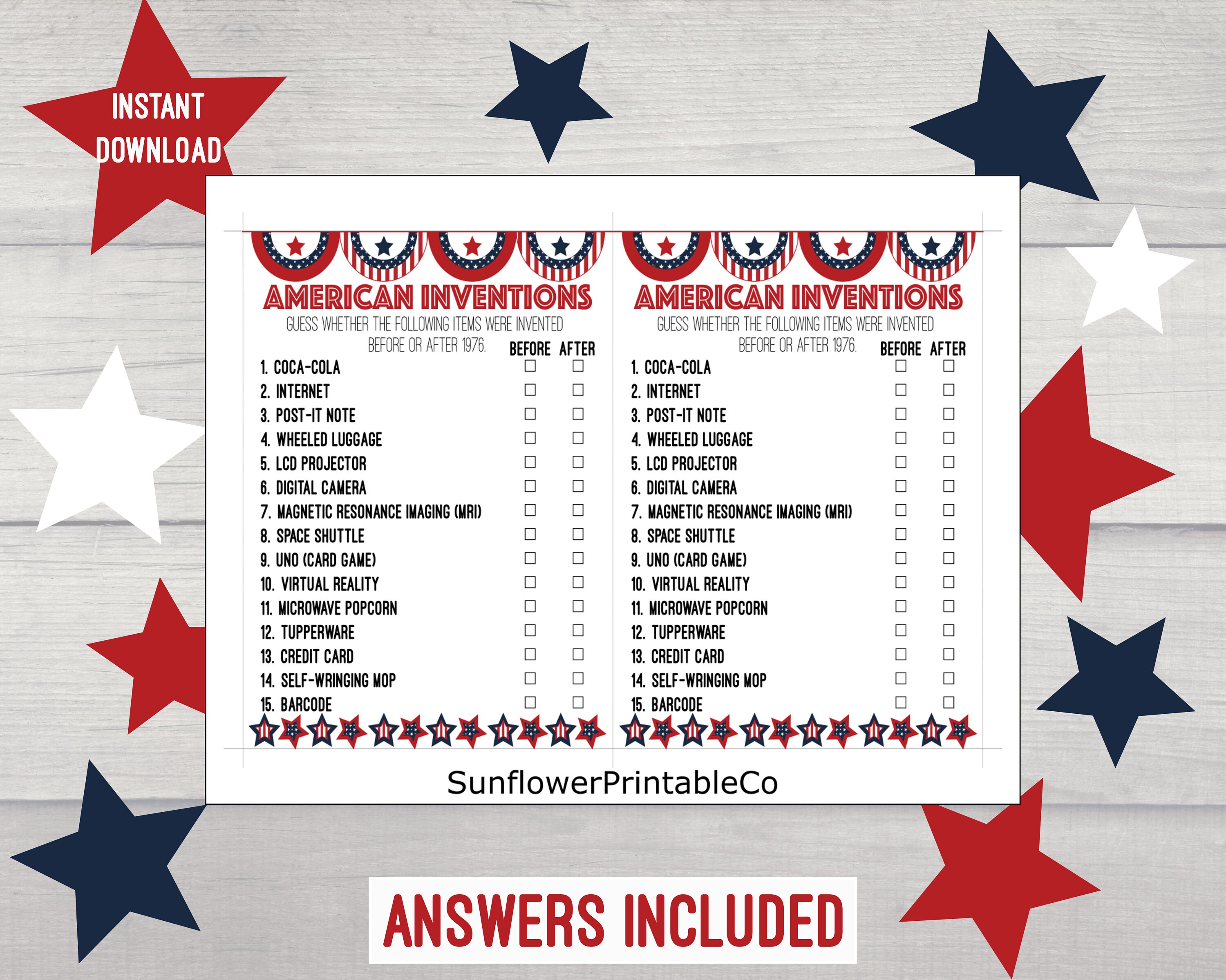 American Inventions Game, 4th of July Game, Patriotic Game ...