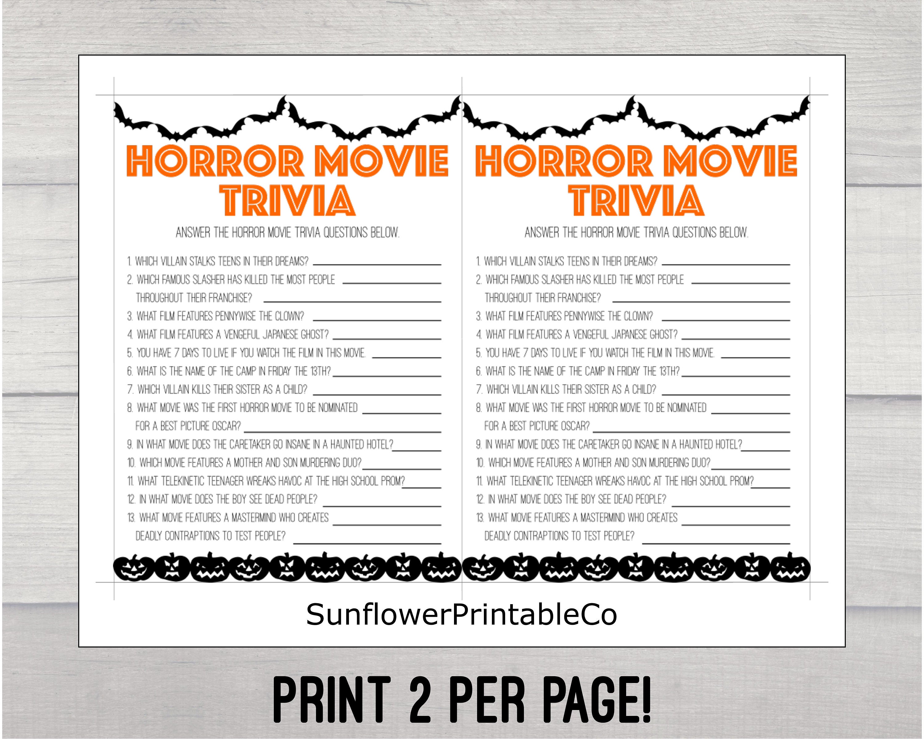 Horror Movie Quiz Game. Halloween. Character Memory Party Game. Digital  Download Friday the 13th. Scream. Pennywise. Nightmare on Elm Street