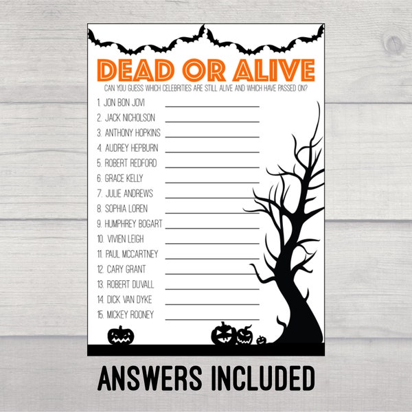 Dead or Alive Halloween Game Printable, Digital Download, Halloween Party Game Printable