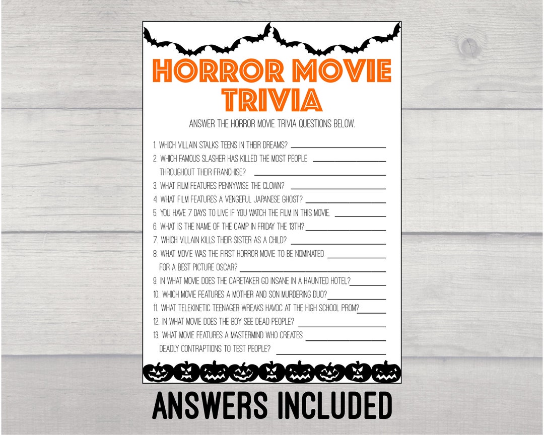 Horror Movie Trivia Printable Game Halloween Game Printable