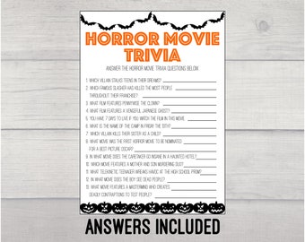 Horror Movie Trivia Printable Game, Halloween Game Printable, Digital Download, Halloween Party Game Printable, Horror Movie Trivia