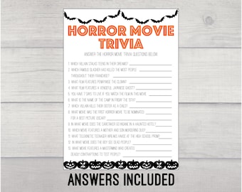 Horror Movie Trivia Printable Game, Halloween Game Printable, Digital Download, Halloween Party Game Printable, Horror Movie Trivia