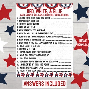 Red, White, and Blue Game, 4th of July Game, Patriotic Game, Independence Day Game, Summer Activity, Barbecue Games, Printable