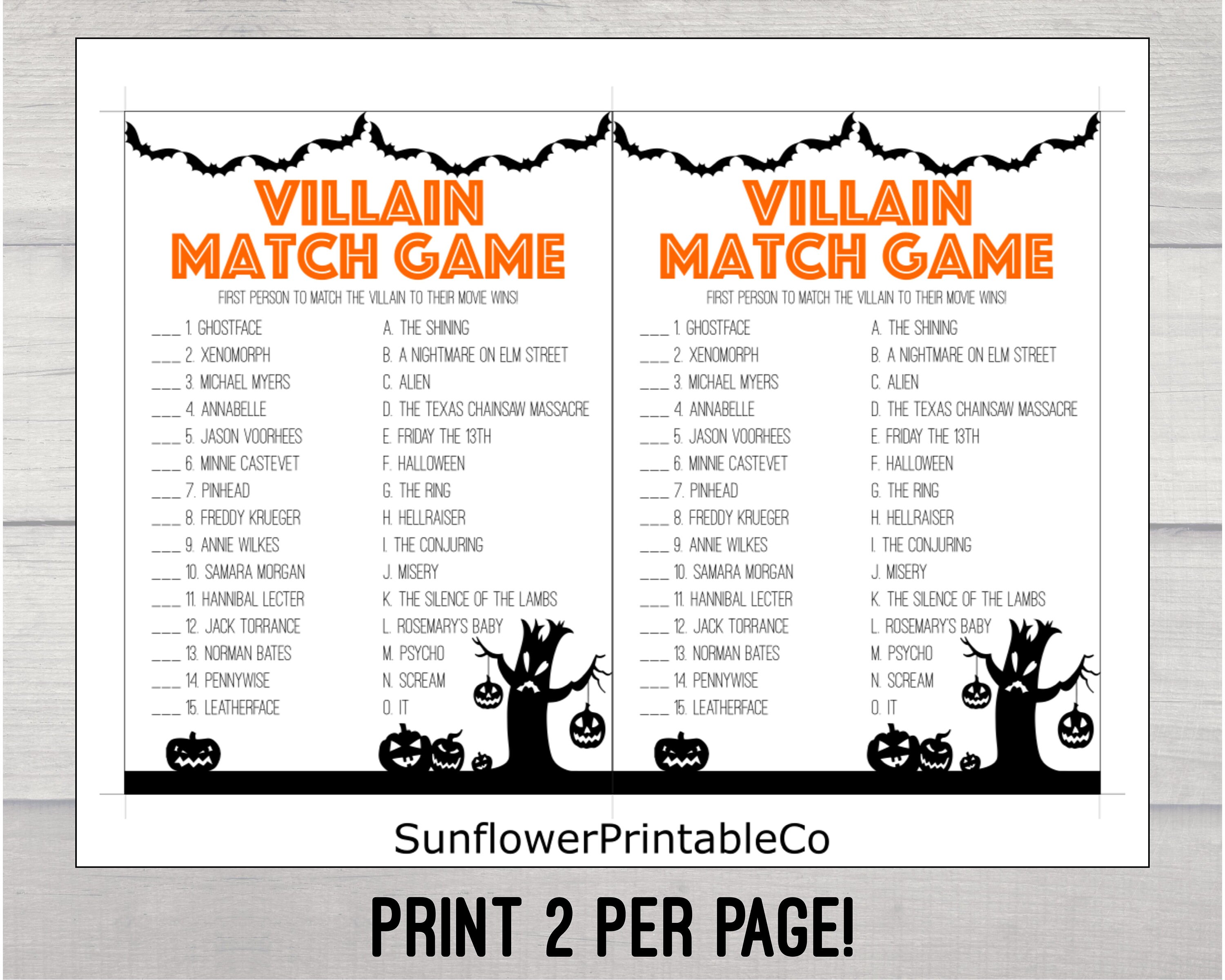 Villain Match Game Printable Halloween Game Printable Etsy Villain Match Game Printable Halloween Game Printable Etsy