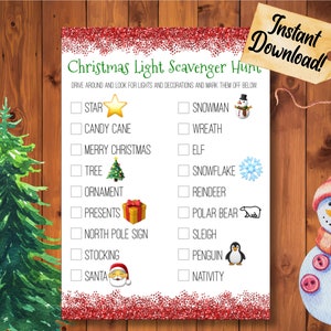 Christmas Lights Scavenger Hunt, Printable, Christmas Game, Kids Game, Christmas Activity