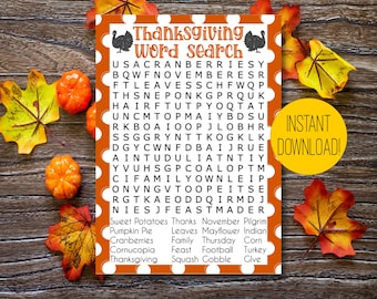 Thanksgiving Word Search, Thanksgiving Game, Kids Game, Thanksgiving Activity, Word Search