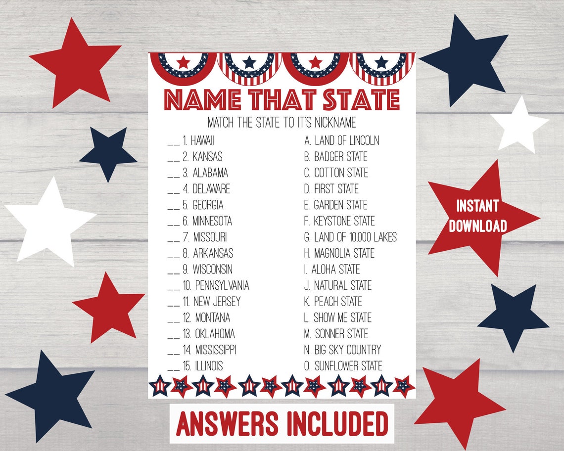 Name That State Game, 4th of July Game, Patriotic Game, Summer Activity, Barbecue Games 