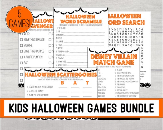 Kids Halloween Game Bundle, Halloween Games Printable, Halloween Instant Download, Kids Halloween Game