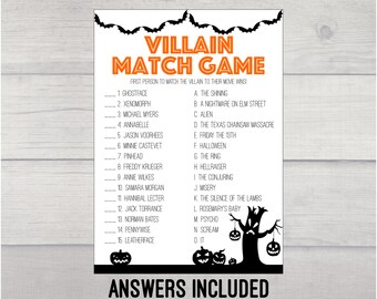 Juego de partido de villanos imprimible, juego de Halloween imprimible, descarga digital, juego de fiesta de Halloween imprimible, villanos de películas de terror