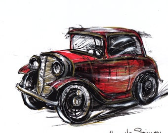 Old Car Drawing Etsy Old Car Drawing Etsy