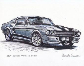 Ford Mustang Drawing Etsy