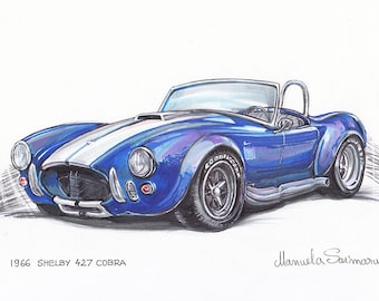 1966 Shelby Cobra Art Race Car Hot Rod Gift For Boyfriend Automobile Wall Art Gift For Men Sport Car Custom Drawing Auto Gift Car Poster