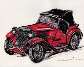 Antique Car Drawing Etsy