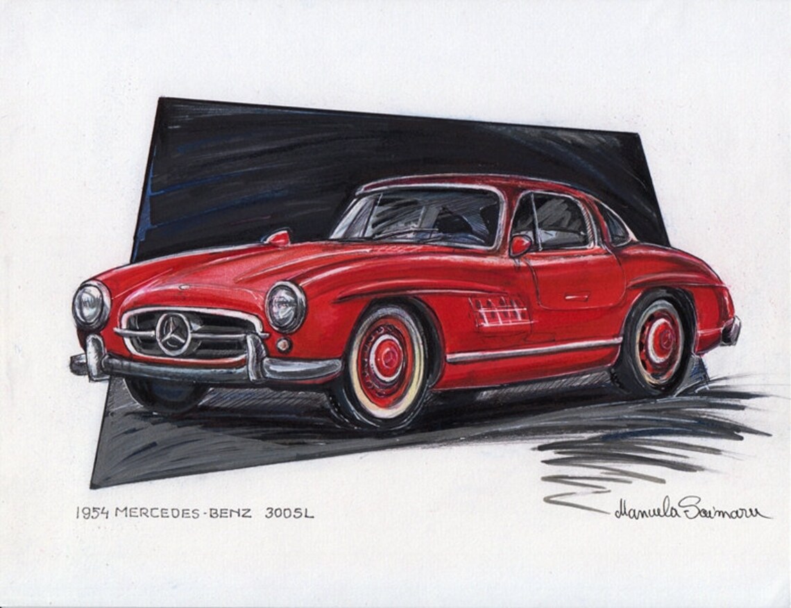 1954 Mercedes Benz 300 SL Gullwing Art Print Sportwagen | Etsy Nederland