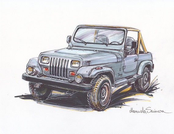 1988 Jeep Wrangler Sahara Print Día del Padre Arte Original - Etsy España