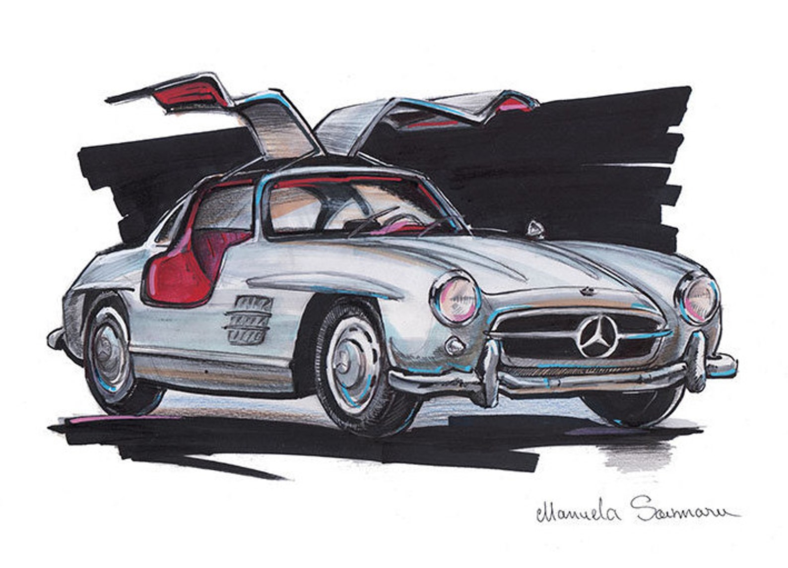 1954 Mercedes Benz 300 SL Gullwing Art Print Sportwagen | Etsy Nederland