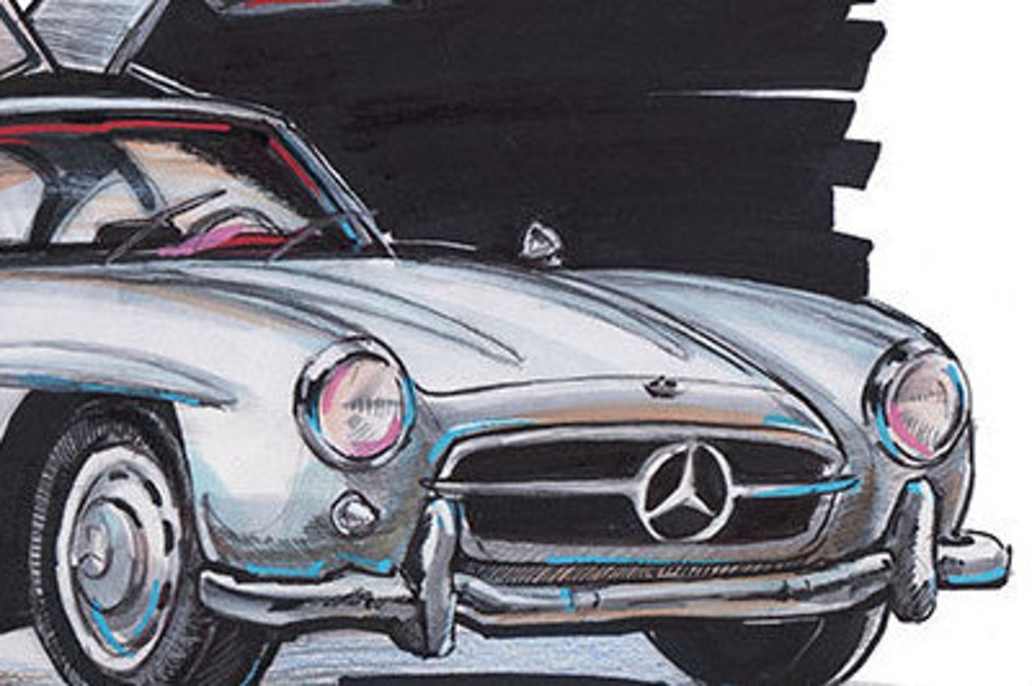 1954 Mercedes Benz 300 SL Gullwing Art Print Sportwagen | Etsy Nederland