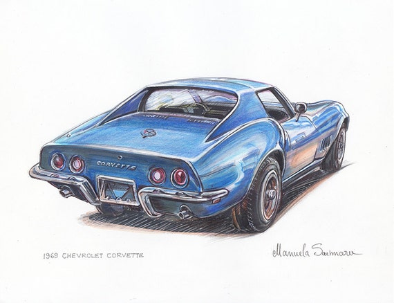 1969 Chevrolet Corvette Poster Car Classic Car Art Muscle Car Etsy