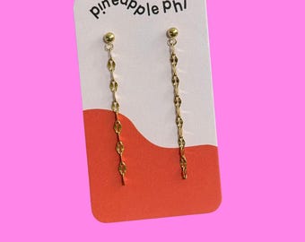 Gold Duster Earrings, Stainless Steel Delicate Chain Ball Studs