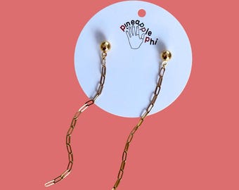Gold Duster Earrings: Delicate Paperclip Chain Dangle, Minimalist Drop Style