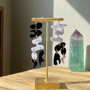 Mismatched Laser Cut Acrylic Earrings, Asymmetrical Black and White Earrings