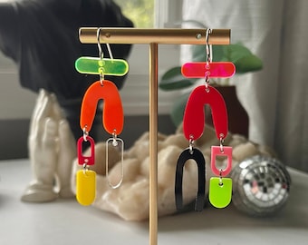 Asymmetric Acrylic Statement Earrings: Multicolor Laser-Cut Jewelry