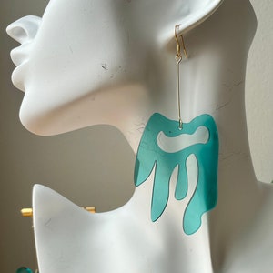 Interesting Earrings, Laser Cut Acrylic Jewelry, Green Acrylic Earrings