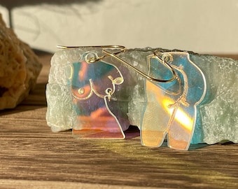 Iridescent Acrylic Body Positive Earrings: Mismatched Feminist Jewelry