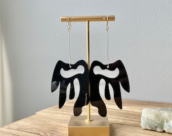 Quirky Earrings, Laser Cut Acrylic Earrings, Black Asymmetrical Dangle Earrings