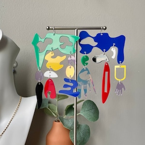 Asymmetrical Acrylic Earrings: Long Colorful Geometric Mismatched Earrings