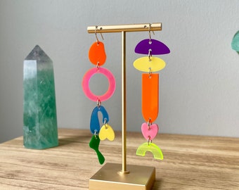 Mismatched Funky Earrings, Bold Acrylic Earrings, Colorful Laser Cut Fun Earrings