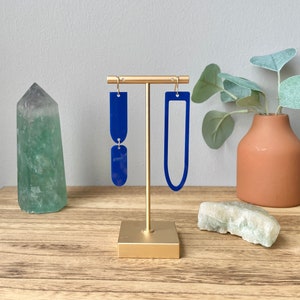 Mismatched Blue Acrylic Dangle Earrings, Asymmetrical Laser Cut Earrings
