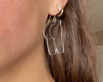 Clear Acrylic Earrings, Woman Booty Charm Earrings, Quirky Feminist Earrings