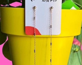 Long Duster Earrings: Rose Gold Stainless Steel Delicate Chain Dangle Earrings