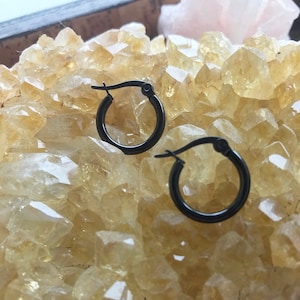 Tiny Black Hoop Earrings, Small Huggie Hoops, Little Hoop Earrings