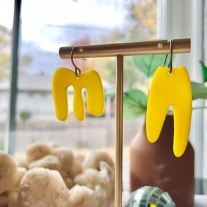 Yellow Geometric Laser Cut Earrings, Bold Acrylic Earrings, Fun Earrings Quirky