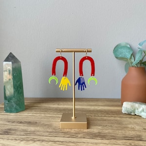 Mismatched Funky Acrylic Earrings, Tri Color Laser Cut Earrings, Abstract Modern Jewelry