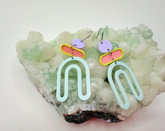 Geometric Dangle Earrings: 3D Printed Funky Pastel Jewelry