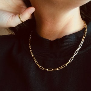 14k Gold Plated Paperclip Chain Necklace: Brass Choker