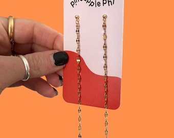 Long PVD Gold Plated Stainless Steel Duster Earrings, Delicate Chain Dangle