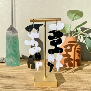 Mismatched Laser Cut Acrylic Earrings, Asymmetrical White and Black Earrings