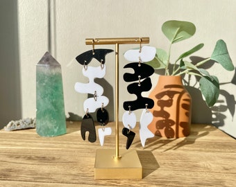 Mismatched Laser Cut Acrylic Earrings, Asymmetrical White and Black Earrings