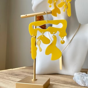 Big Colorful Earrings, Interesting Yellow Large Earrings