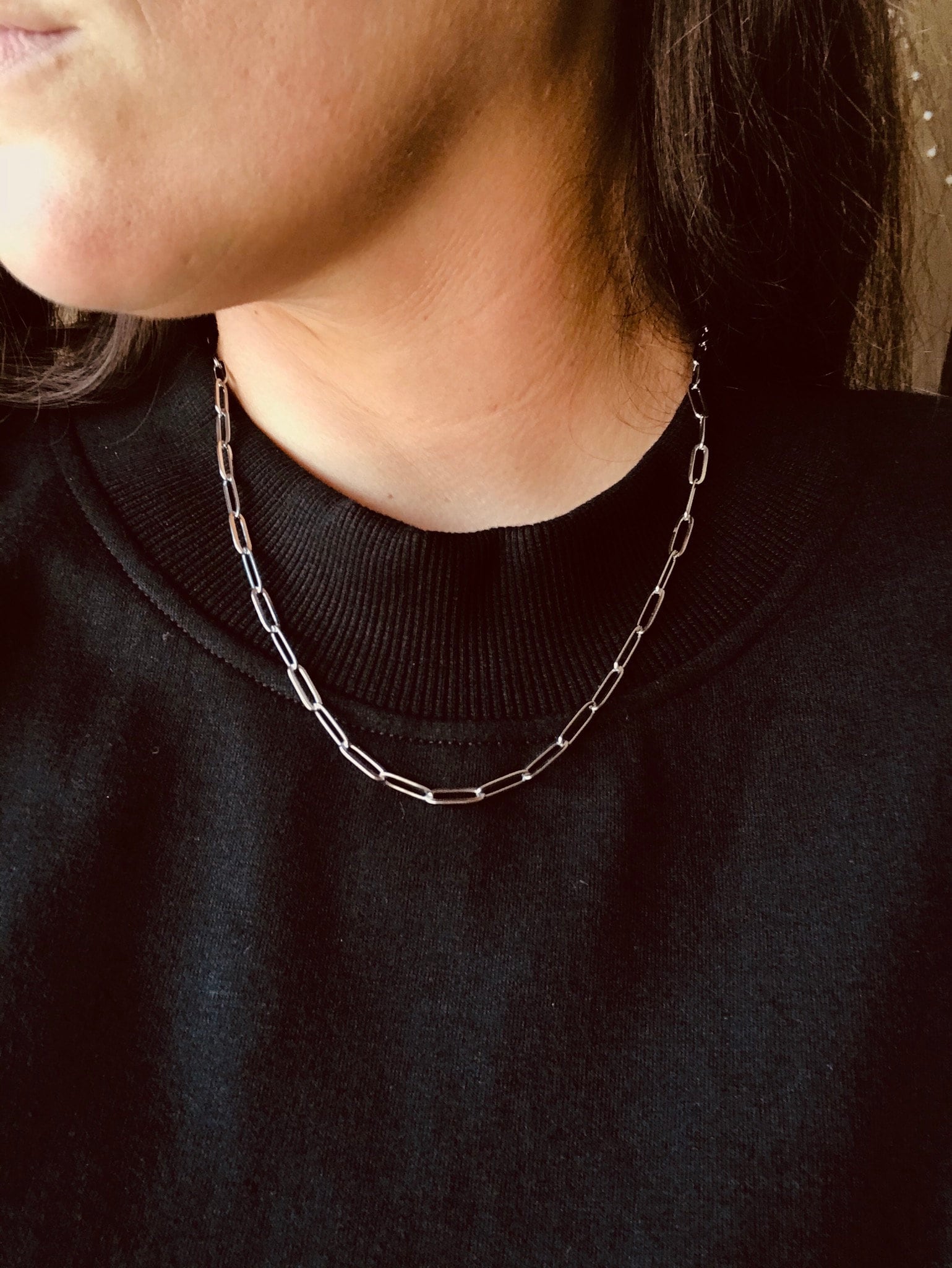 Paperclip Chain Necklace Silver 