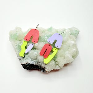 Asymmetric Dangle Earrings: Funky 3D Printed PLA, Stainless Steel