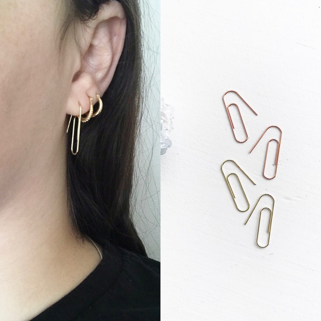 Gold or Rose Gold Paperclip Earrings Minimalist Paperclip Etsy
