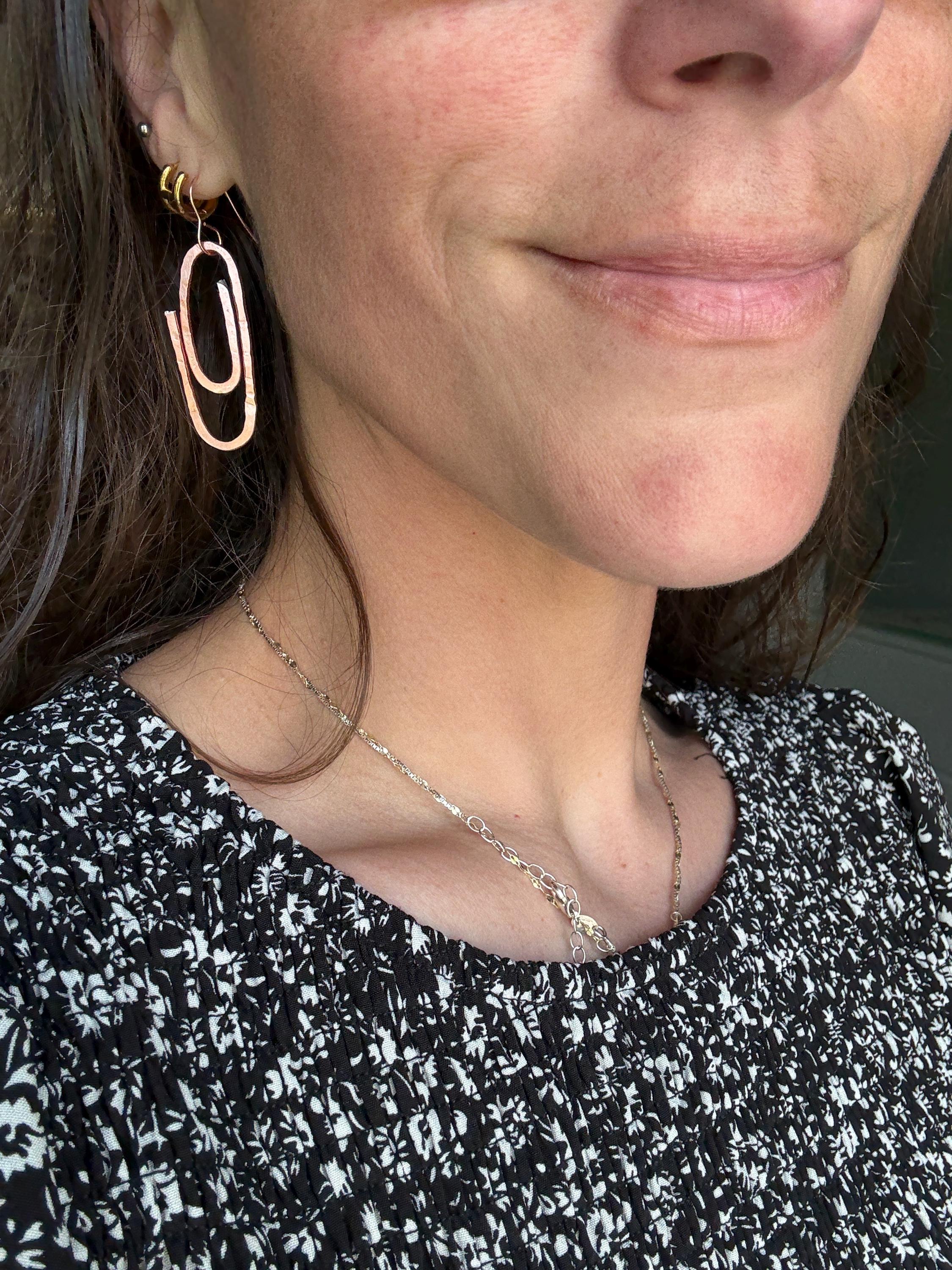 Mismatched Paperclip Dangle Earrings: Copper & Rose Gold