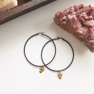 Spooky Earrings, Tiny Skull Earrings, Large Hoop Earrings, Gold Skull Earrings