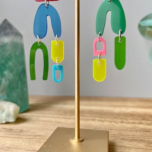 Modern Acrylic Earrings for Women, Multicolor Asymmetric Earrings, Laser Cut Acrylic Earrings, Abstract Mismatch Colorful Statement Earrings image 4