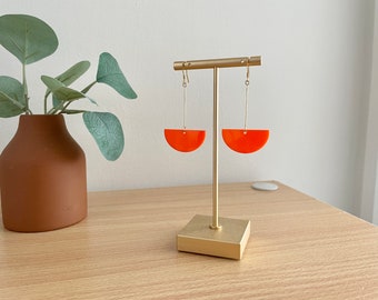 Orange Acrylic Semicircle Earrings: Minimalist Dangle Jewelry